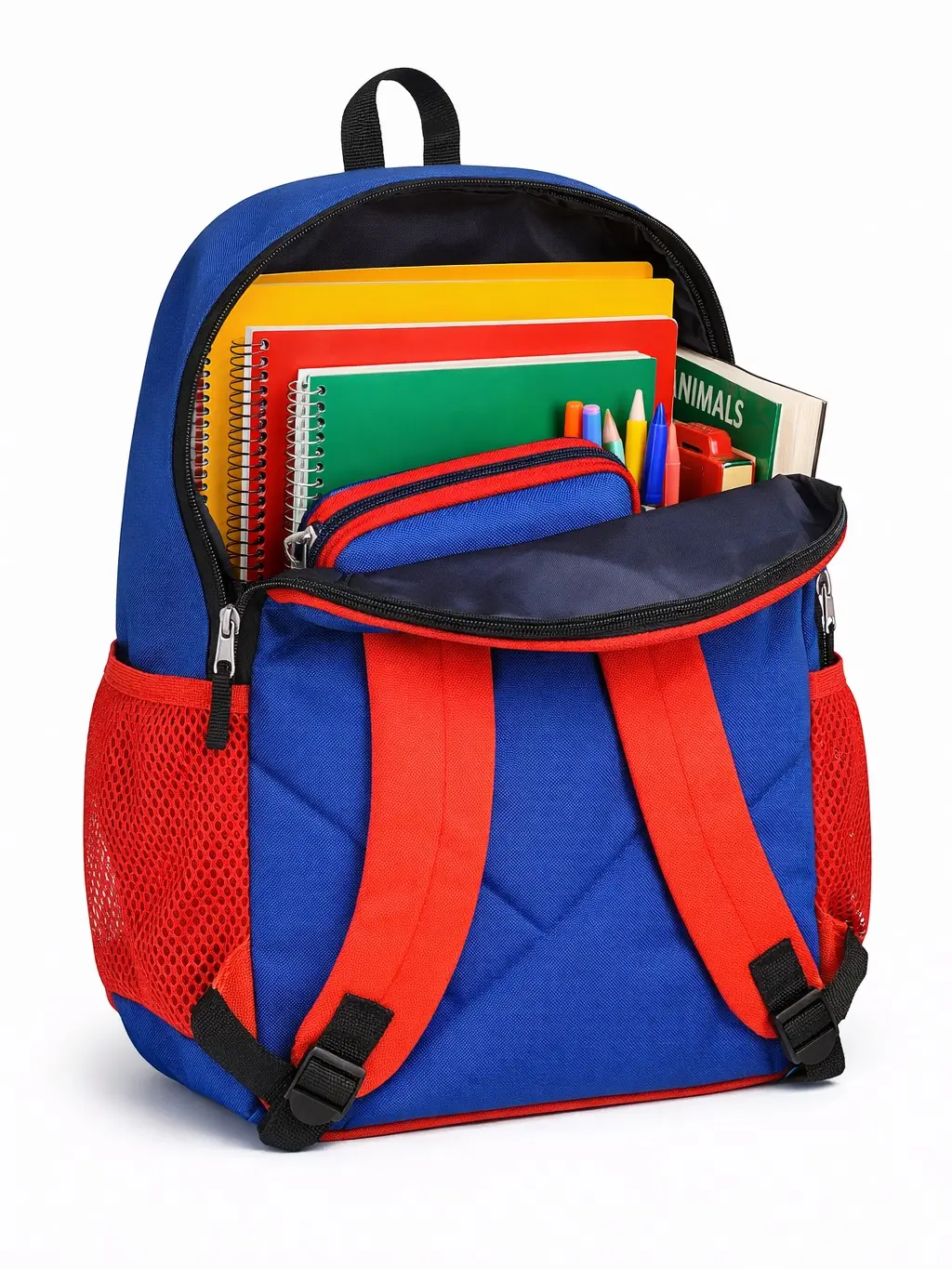 Kids Backpack Bundle 16 Inch – Toddler Boys School Bookbag with Water Bottle, 300+ Puffy Stickers & Superhero Mask – Lightweight Backpack with Padded Straps & Mesh Pockets
