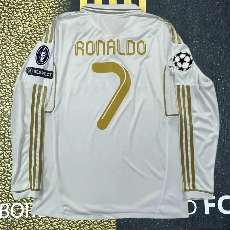2011 2012 Home Retro No.7 Ronaldo Gold LongSleeves soccer jersey