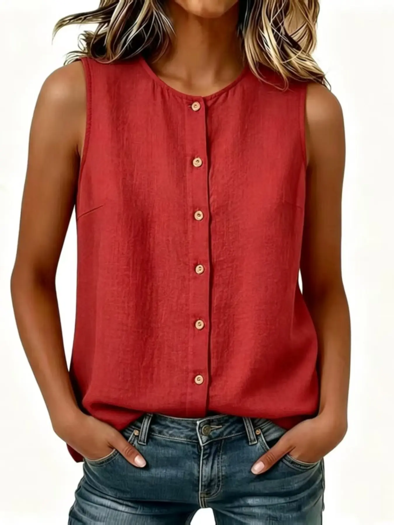 Women's Sleeveless Button Shirt Vest, Casual Backless Design Fashion Sleeveless, Side Single Row Buttons, Loose Fit Backless Top, Casual Summer Outerwear, Comfortable & Stylish, Womenswear