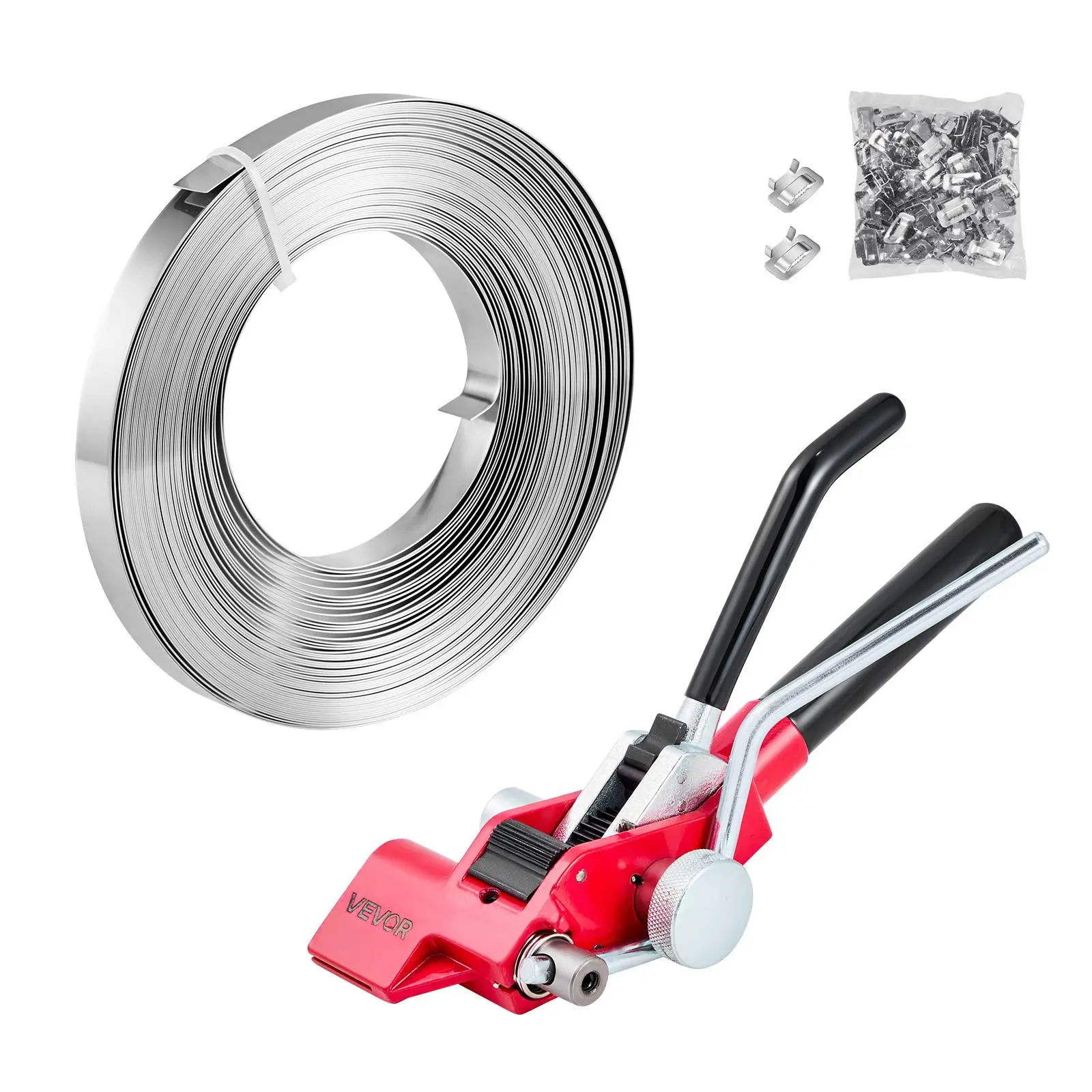 【SummerFinds】VEVOR Steel Banding Strapping Kit, Heavy Duty Banding Sealer Tool with 100 ft Binding Straps, 100 Metal Clasps, Manual Pallet Packaging Strapping Kit for Warehouse, Transportation, Industrial Bundling