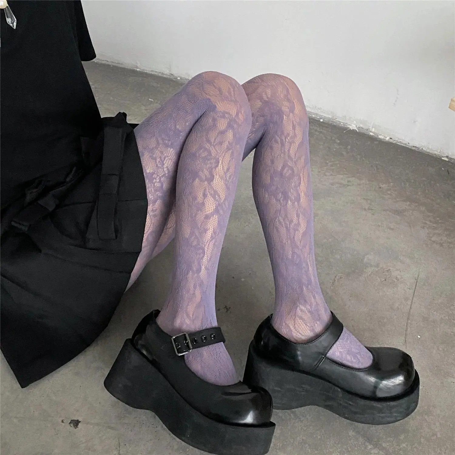 Women's Silk Lolita Lace Fishnet Pantyhose Stockings - Spandex-Nylon Elastic Expandable Super Stretch Retro Slim Full Leg Purple Red Sexy Pattern Tights, Taro Purple