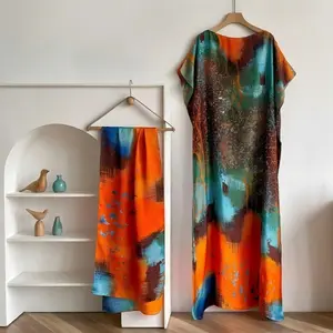 MooMoo Women's Colorblock Print Long Scarf-Poncho Set, Relaxed Fit Soft Shawl, Beach Coverups Women, Sun Shield Fashion Accessory for Beach Vacation
