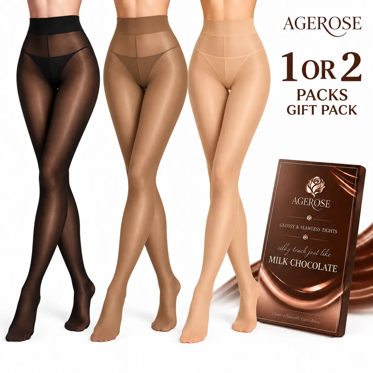 AgeRose 2 Packs 10D Ultra Sheer Pantyhose for Women, Horse Oil Nylon Silky Smooth Tights with High Elasticity, Run & Snag Resistant, Seamless Gusset, Watermelon/Single-Line Crotch for Daily Wear, Work, Parties, Christmas, Valentine's Day,  New Year