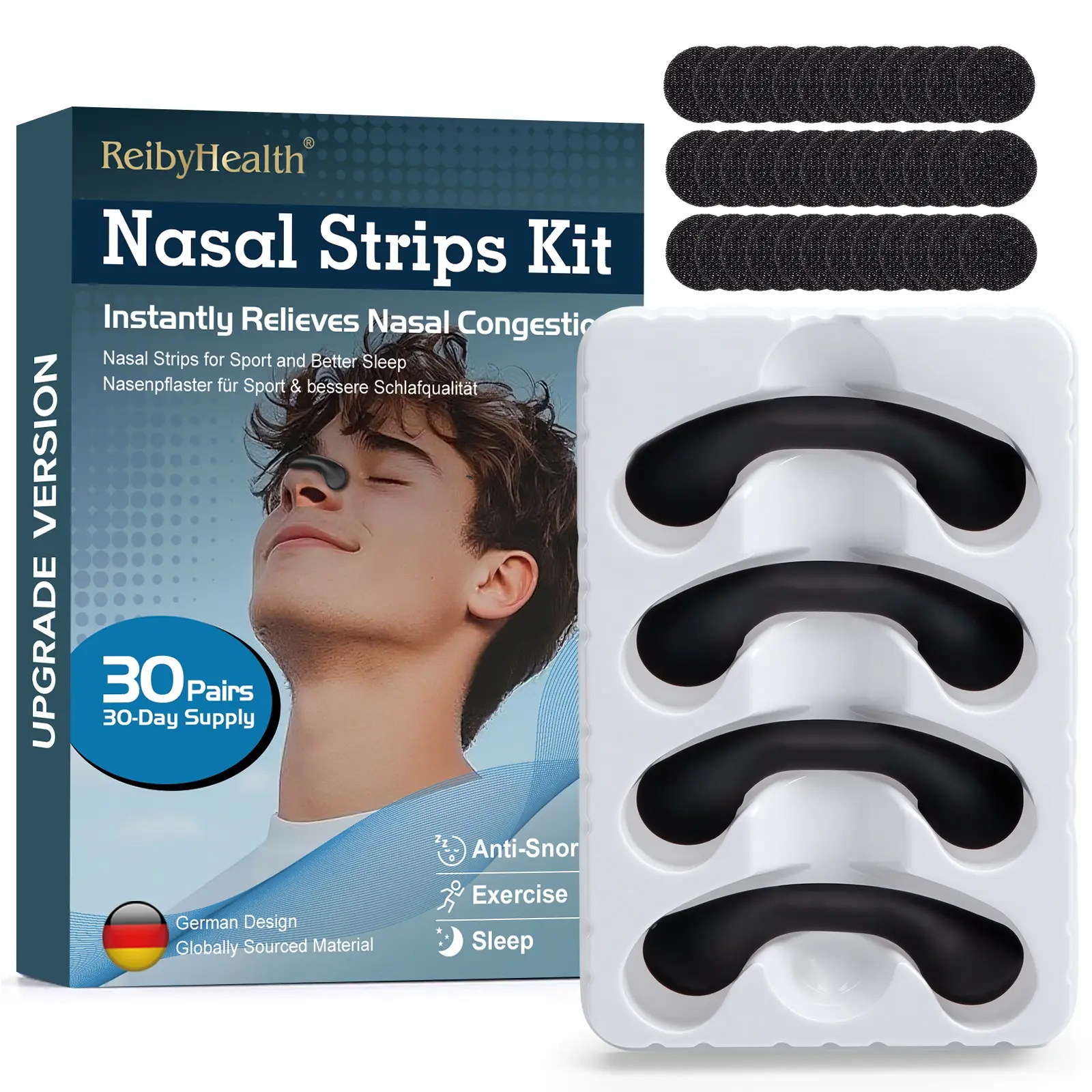 Nasal Strips Starter Kit, Reusable Band + Tabs, Anti Snore Devices for Sleep, Anti-Snoring , Breathing & Sport, Upgraded Design gentle adhesion Nose Strip, Effective Nasal Congestion Relief Anti Snoring Devices, 2 Size, 60 Tabs, 30 Day set accessory