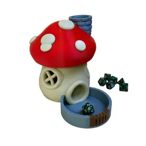 Mushroom Cottage Dice Tower -- Light-up Dice Accessory for Game Ambiance & Decorative Charm - Polyhedral Design - Electric Tea Light Included - Versatile Gaming Accessory