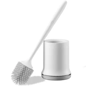 VEVOR Toilet Brush and Holder Set, Toilet Bowl Brush and Holder with Comfortable PP Handle, Compact Bathroom Scrubber Cleaner, Deep Cleaning and Drip-Proof, for Bathroom, RV & Toilets (White & Grey)