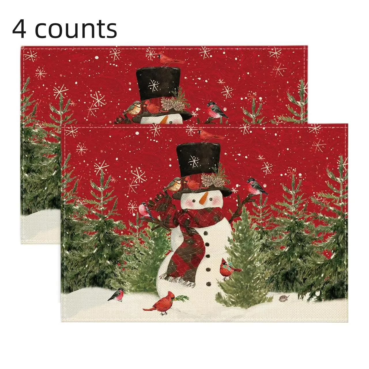Christmas Snowman Pattern Placemat, 4 Counts/set Xmas Holiday Themed Washable Table Placemat, Table Decoration Supplies for Home Kitchen Dining Room