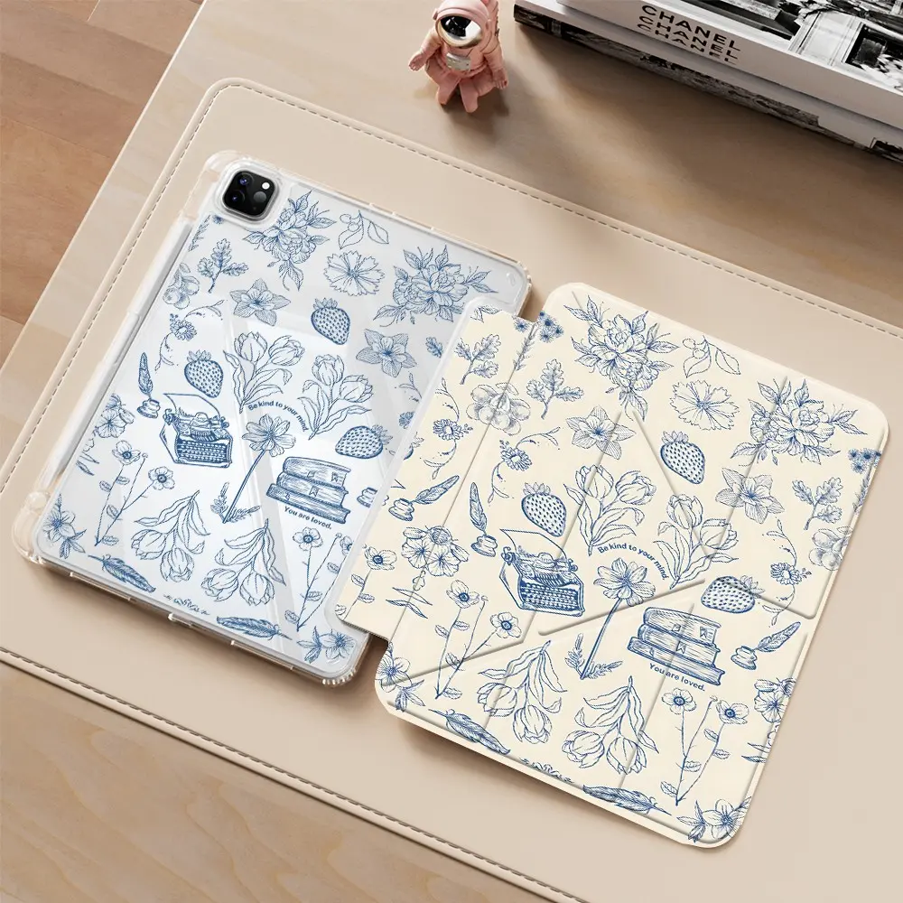 "You Are Loved" Blue Line Floral iPad protective case, Tablet Protective Cover, Tablet Accessories, Tablet Casing, transparent acrylic Y folding stand suitable for iPad models including 7.9/10.2/10.9 inch, featuring protection against scratches