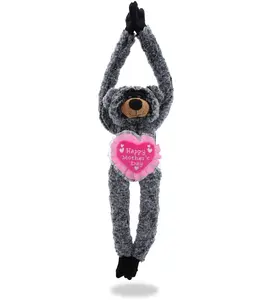 DOLLIBU Polyester Embroidered Heart Black Bear Plush - Super Soft, Long Arms - Mother's Day Stuffed Toy Gift