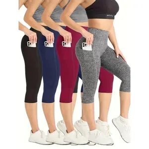 4-Pack High Waisted Yoga Capris, Booty Sculpting Compression Leggings With Side Phone Pocket, Fitness Pants Workout Clothes Women gym outfits