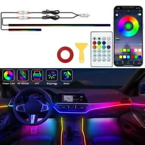 Car RGB LED Strip Lights, APP & Remote Control Music Sync Interior Ambient Light, Multi-Color DIY Flexible Neon Lighting Accessories for Car, Truck, SUV Vehicle Interior Decoration