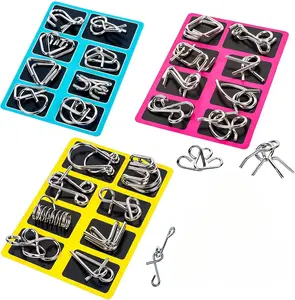 Metal Brain Teaser Puzzles Ring Educational Toys, Steel IQ Games Physics Mind Metal Puzzles for Adults, Unlock Interlock Game, Brain Teaser Puzzle for Party Favor Kids (A+B+C)