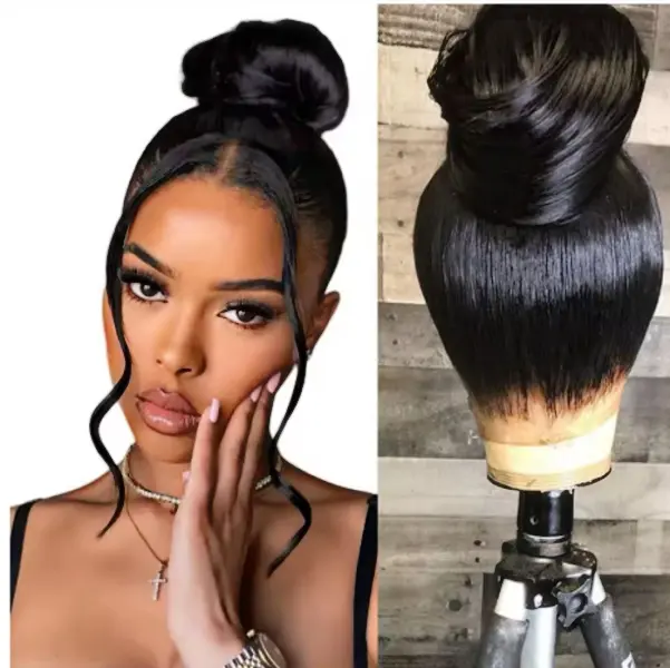 NEW IN 360 Full Lace Frontal Human Hair Wigs 30 32 Inch For Women Brazilian Body Wave Transparent Lace Front Pre Plucked Ponytail Hairstyle Bala Mat Scrunchie Natural Black Beaded