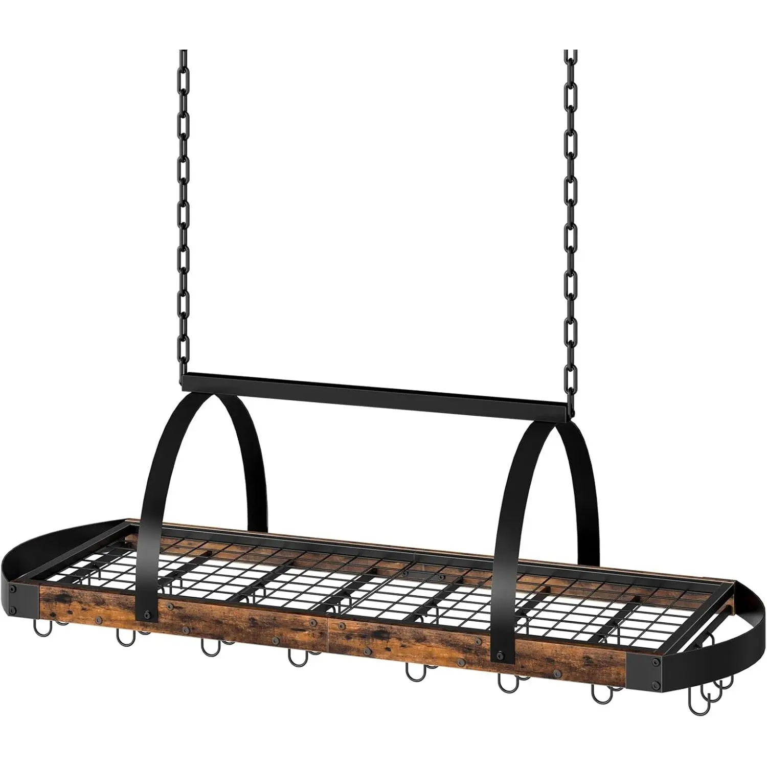 Hanging Pot Rack, Pot Hanger for Kitchen, Ceiling Mounted Pot Holder, Cookware Organizer with 24 S-Shaped Hooks, for Pot, Pan Storage, Space-Saving, Rustic Brown and Black TPR28BF