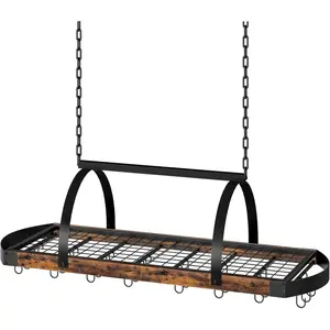 Hanging Pot Rack, Pot Hanger for Kitchen, Ceiling Mounted Pot Holder, Cookware Organizer with 24 S-Shaped Hooks, for Pot, Pan Storage, Space-Saving, Rustic Brown and Black TPR28BF
