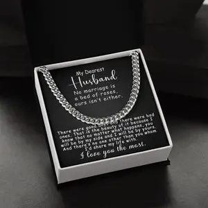 Birthday Christmas Gift For Men, Personalized To My Husband Cuban Link Chain Gift From Wife 5mm, Poem Message Necklace Gift Idea For Husband