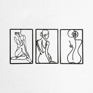 Abstract Female Line Sketch Wall Art, Minimalist 3 Counts/set Metal Wall Sculpture, Wall Art Decoration for Home Living Room Bedroom Office, Modern Home Decor, Artistic Poster, Modern Minimalist Design