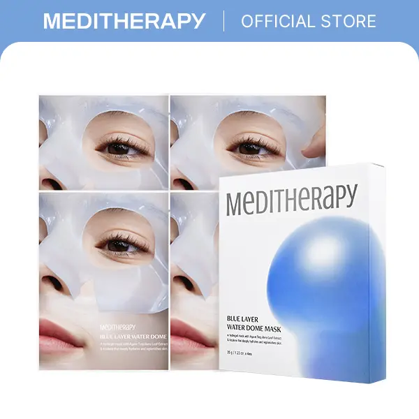 Bluelayer Water Dome Mask | Overnight Hydrogel Face Mask for Glass Skin | Nano Hyaluronic Acid & Blue Agave | Deep Hydration, Firming & Pore Minimizing | 4EA | MEDITHERAPY Official