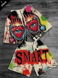 Smart Graffiti Shorts for Men and Women with Love Eye Print Summer 2026 Graphic Shorts New Men's Party Beach Pants Hip Hop European and American Street Trendy Brand Sports Shorts Men's Underwear Casual Camouflage Shorts Casual Streetwear Shorts