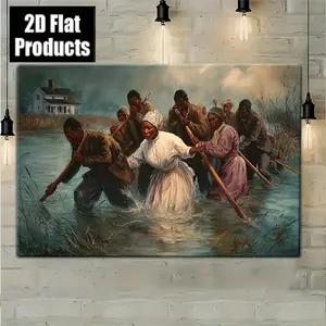 2D Flat 1pc Harriet Tubman Underground Railroad Painting - African American History Wall Art with Framed Canvas, Antislavery Movement Decor for Living Room, Office, Kitchen - Educational Civil Rights Decoration - Ready-to-Hang Historical Poster, Offi