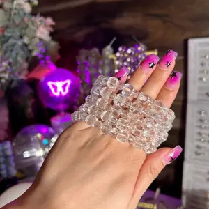 Genuine Clear Quartz Cube Faceted Bracelet for Women