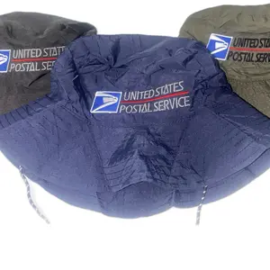 Custom Postal Inspired Bucket Hat United States Postal Service Logo Navy Olive Gray Adjustable Water Resistant One Size Fits Most