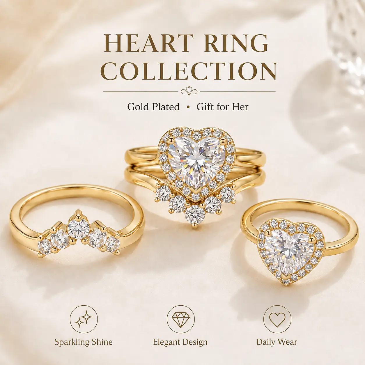 1 Carat Heart Shaped Engagement Ring for Women, Classic Wedding Promise Ring, Romantic Bridal Jewelry Gift for Girlfriend Fiancée Wife, Sparkling 5A Cubic Zirconia