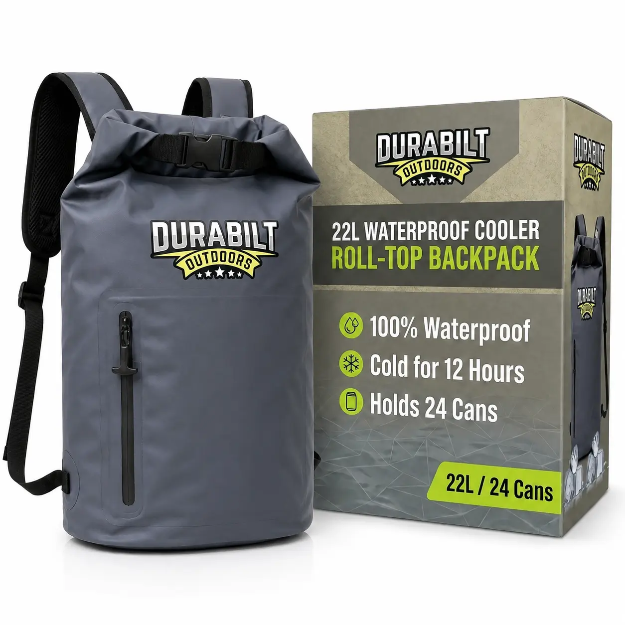 Waterproof Cooler Roll Top Backpack Sack, Heavy-Duty Soft Insulated Bag Doubles as Dry Bag