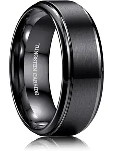 Tungsten Wedding Rings for Men Women 8MM Mens Wedding Band Black/Silver/Gold Mens Rings, Matte Surface Polished Edge Engagement Promise Men Ring Jewelry Comfort Fit 6-14