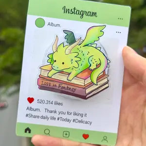 Cute Green Dragon on Book Stack Magsafe Phone Grip - Magnetic Pop Socket & Kickstand - Fantasy Reader Gift