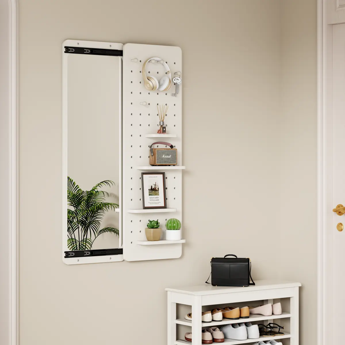 47.6 x 15.7 inch multi-functional design panel wall-mounted full-length mirror, space-saving, can be pushed and pulled.Suitable for bedroom/living room/entrance (white)