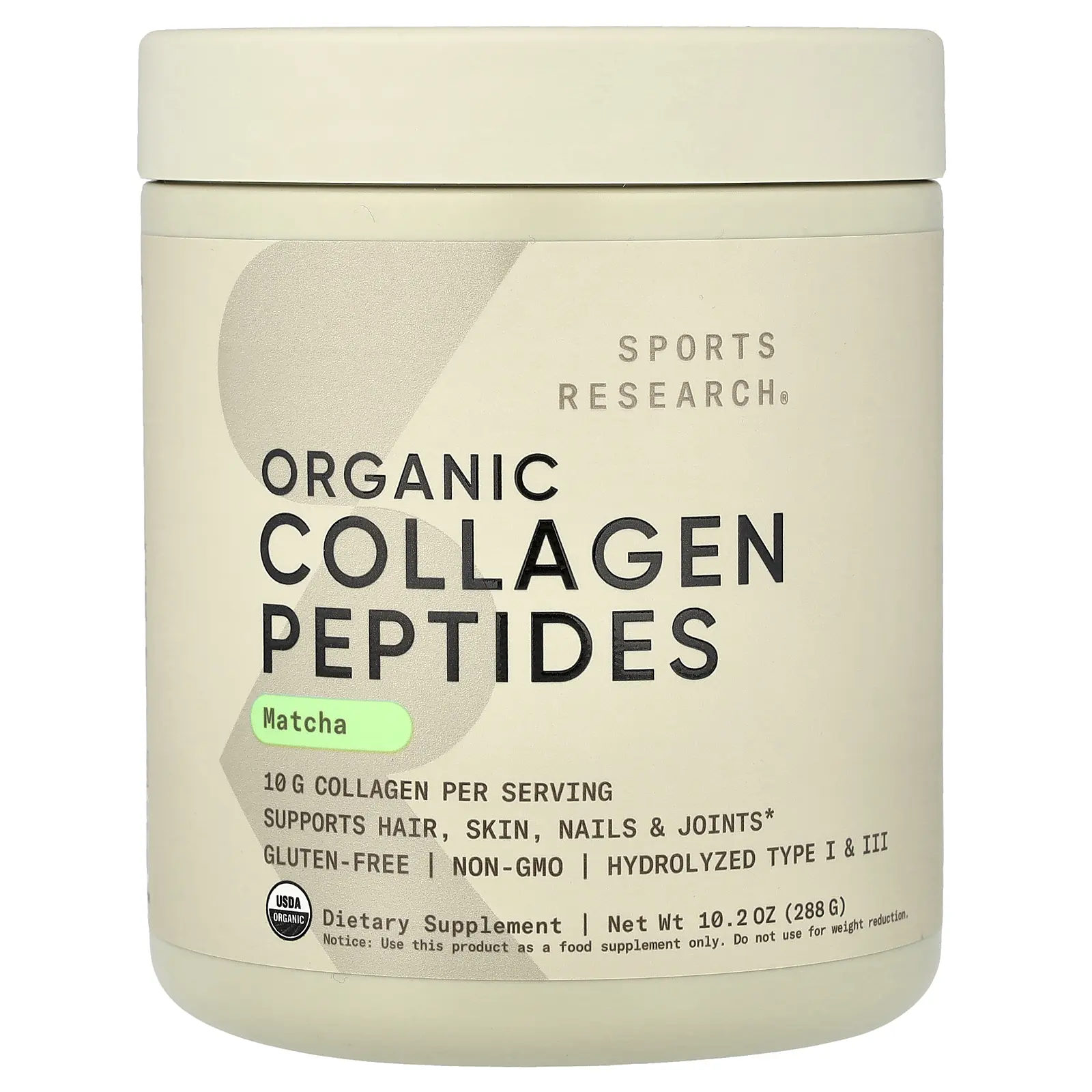 Sports Research Organic Collagen Peptides, Matcha, 10.2 oz (288 g)