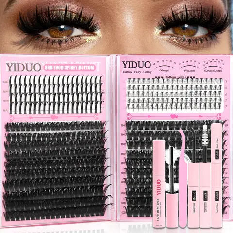 False Eyelash Cluster Kit Bottom,/,/40D/60D/80D/100D Volume Lash Extensions Kit, Eyelash Extension Set,  D-Curl Eyelash Cluster Kit With Lash Bond and Seal Tweezers Remover DIY at Home Easily