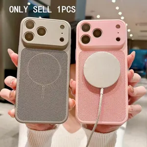 Summer Ice Cooling Breathable Mesh Magnetic Case Protector for iPhone 16 / 17 Pro Max / 15 Pro / 14 Plus / 13, Hard Protective Cover, Accessories