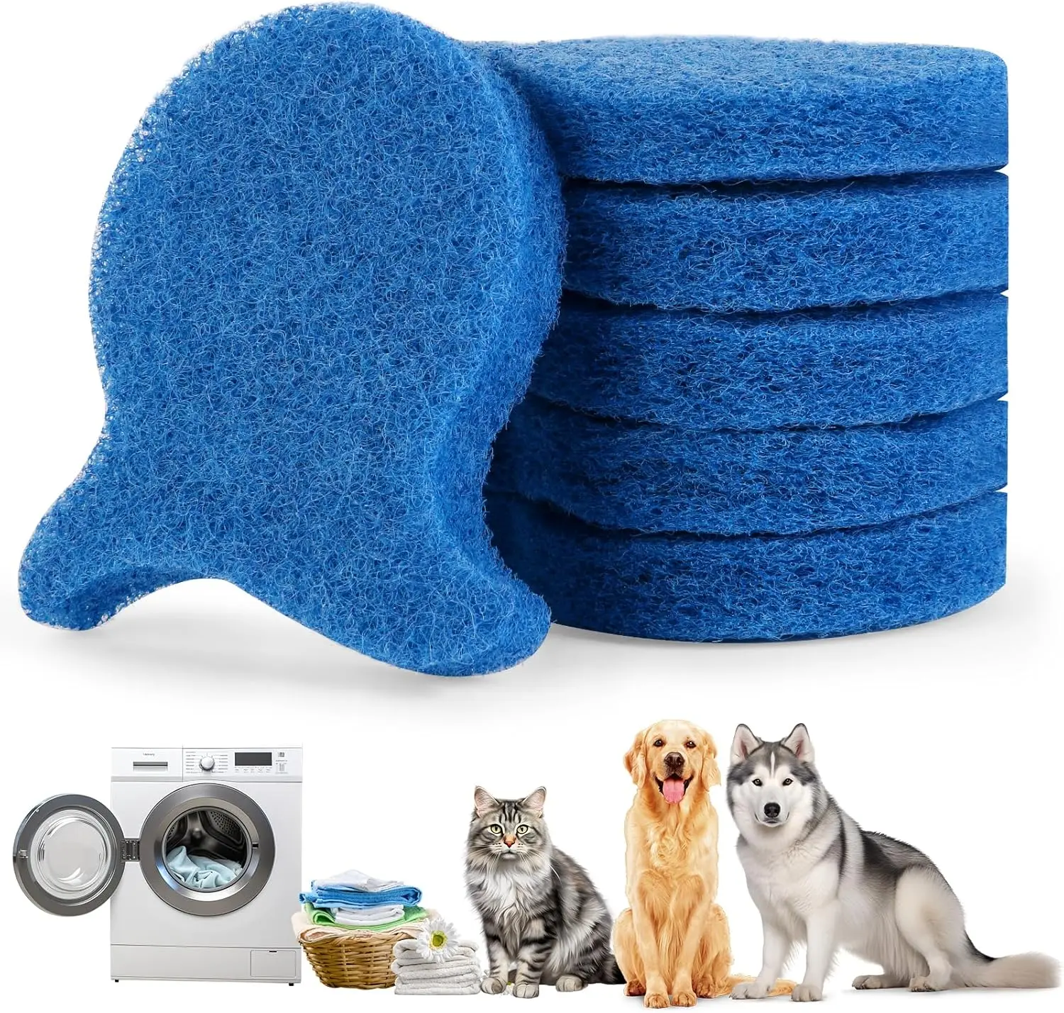 Pet Hair Remover for Laundry, 6PCS Reusable Dog & Cat Hair Remover Tool - Removes Pet Fur, Hair, Lint, Dander from Clothes &Washing Machine. (Blue, Fish Tail)