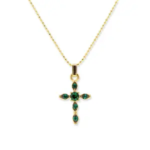 Symbols Of Faith Emerald Green Crystal Cross Pendant Necklace 16" + 3" Extension