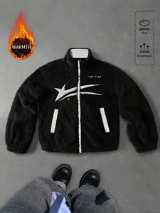 Unisex Fall Winter Warm Jacket Coat, Faux Fur Star Pattern, Street Fashion Casual Wear, Commute Back to School Holiday