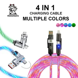 Mokongfu 120W 4 in 1 Charger Cable Blue&Green Color-Changing LED Rainbow Fast Charging USB A Type C for iPhone iPad Samsung 3ft/6ft/10ft - Electronic Lights Cellphone Smartphone