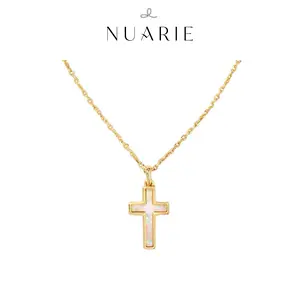 NUARIE Vintage Cross Pendant Necklace - Dainty Long Minimalist Layering Chain, Hypoallergenic Retro Elegant Clavicular Jewelry, Exquisite Crucifix Chain Strap Necklace Gift for Sensitive Skin Wearers, Cross Necklaces, Crucifix Necklaces
