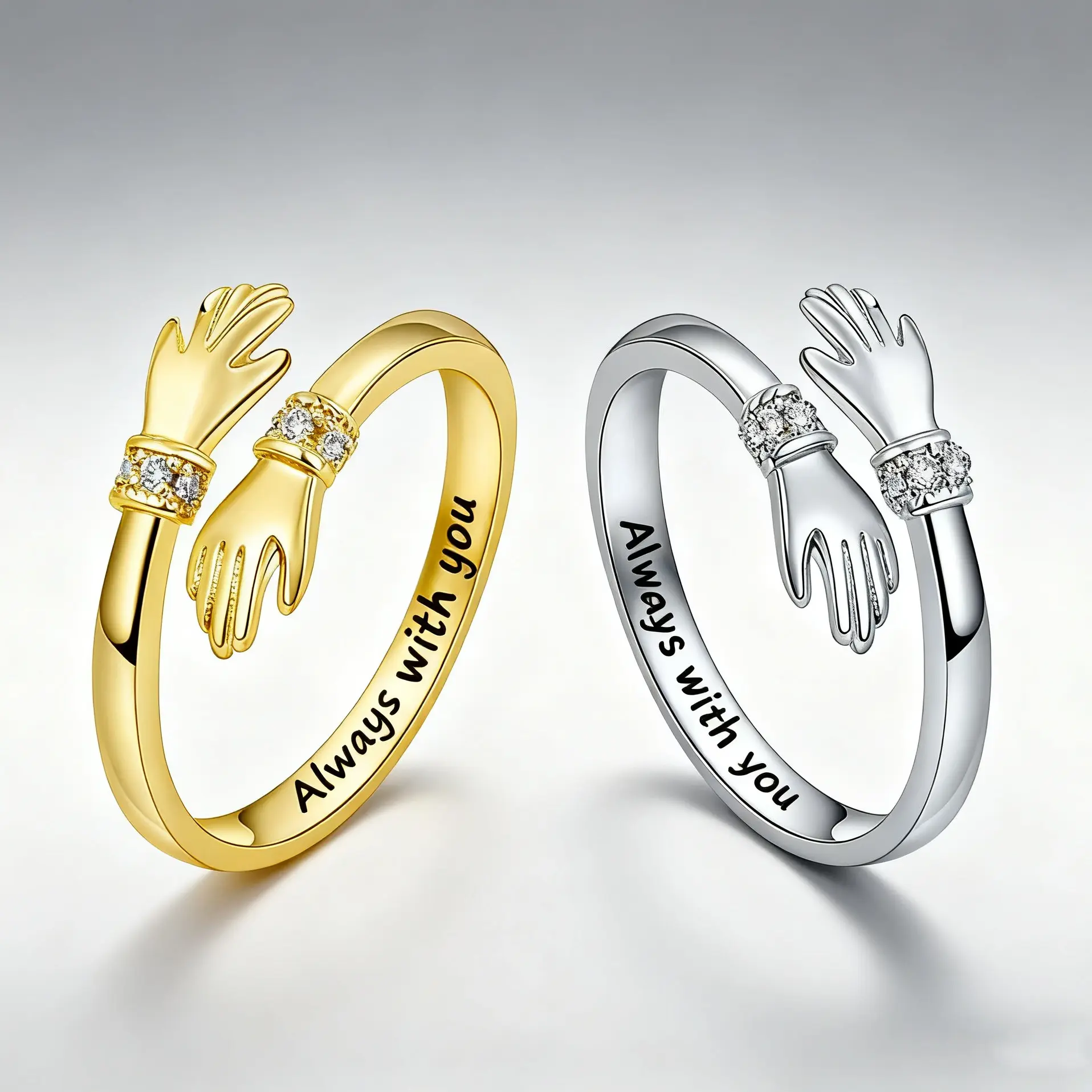 Women's Adjustable Opening Zircon Double-Embracing Ring - Zircon Embellished Rings, Ideal for Anniversary Gifting