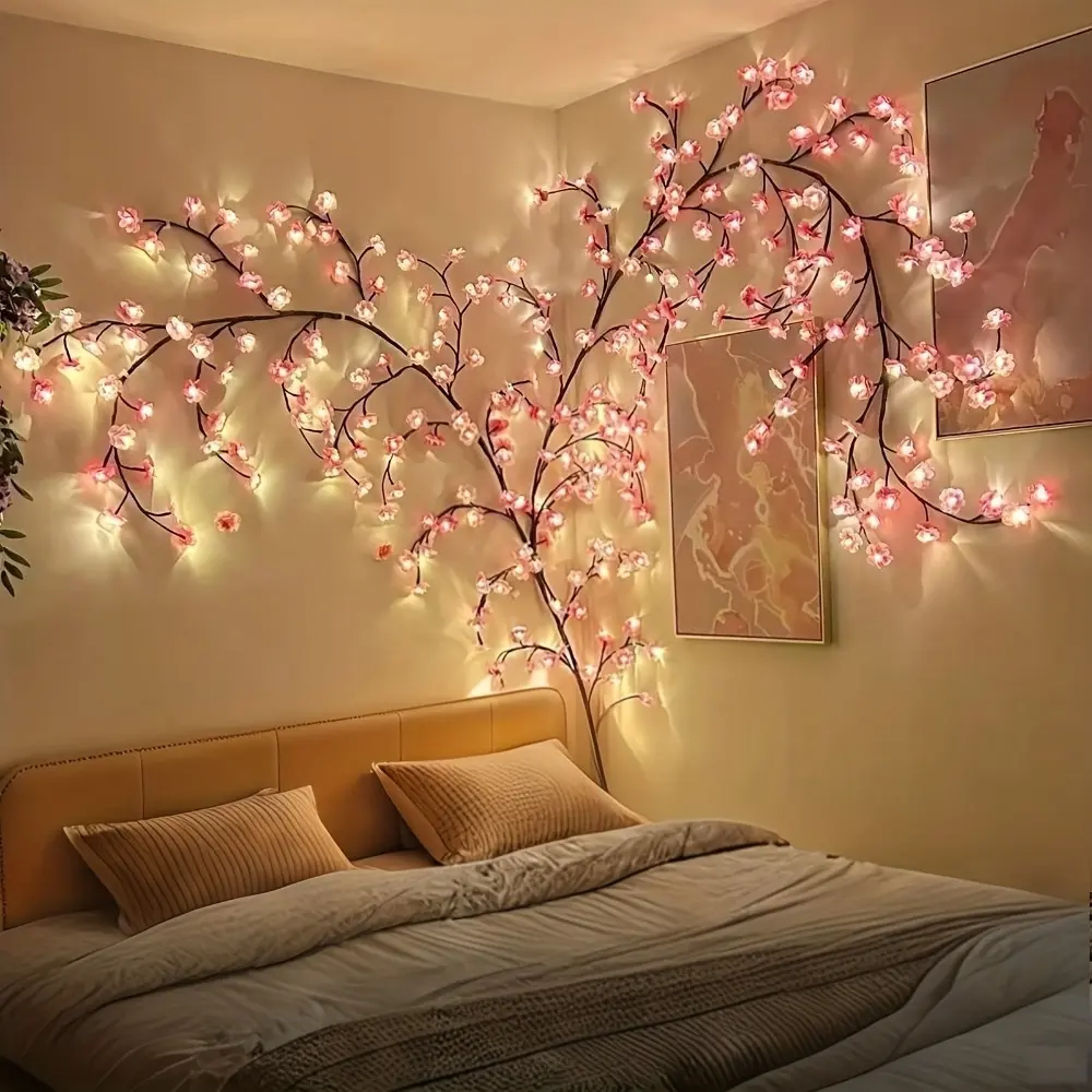 1pc Cherry Blossom Tree Lamp with 72/96 LED Lights - Wall-Mounted Indoor Flower Light Fixture with Realistic Cherry Blossoms, Corded -In for Weddings, Parties, Christmas Decorations, Contemporary Lighting for & Events