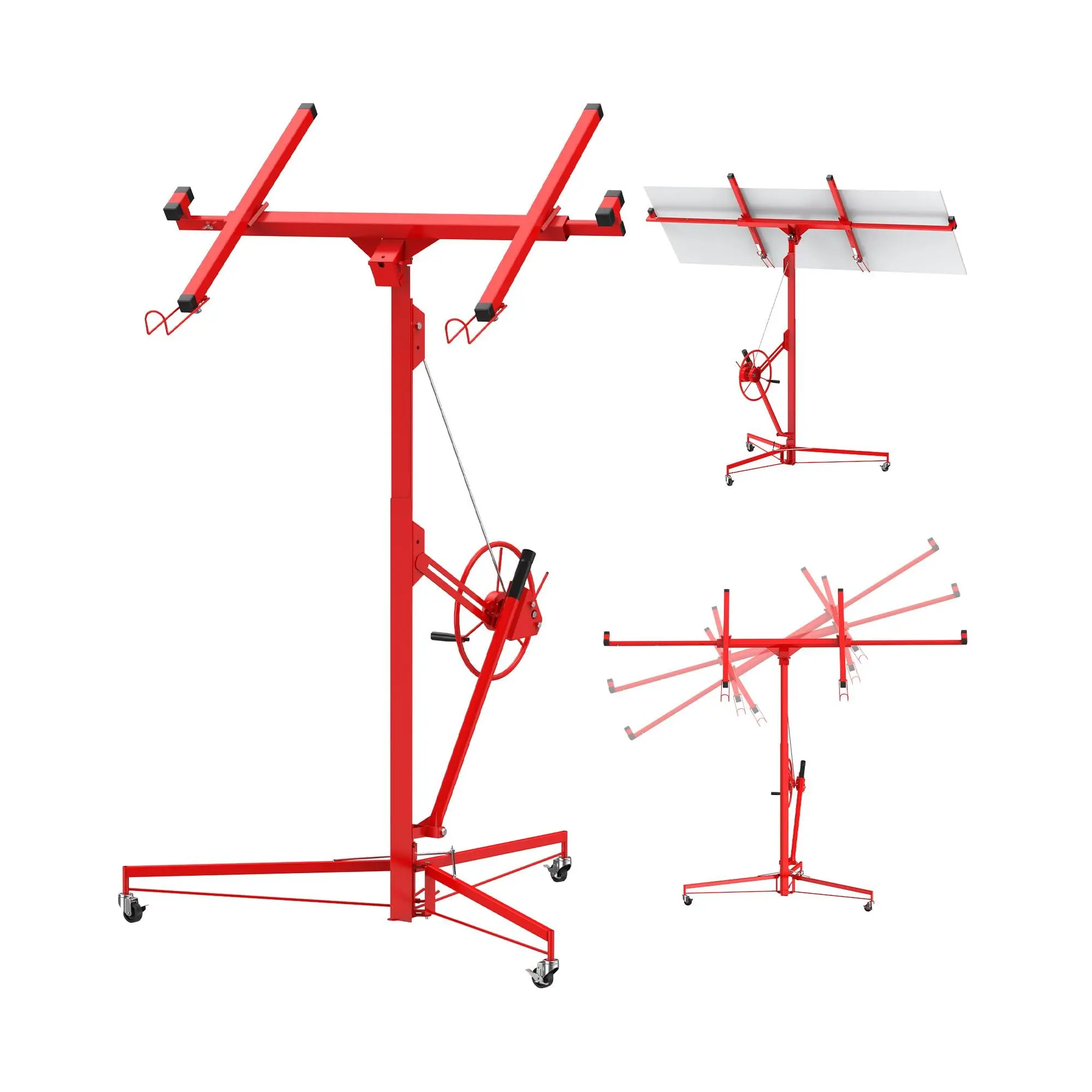 16 FT Heavy Duty Drywall Lift Hoist, 150 Lbs Capacity Adjustable Telescoping Panel Jack with 360° Swivel & Locking Wheels for Ceiling & Wall Installation