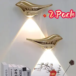 Golden Bird-Shaped Wall Lamp 2-Pack Rechargeable Sensor Nightlights with Magnetic Installation No Wiring Required for Camping Living Rooms Bedrooms Hallways Bathrooms