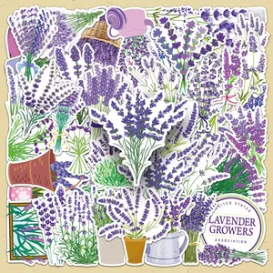 Lavender Pattern Sticker, 50pcs/set Cartoon Creative Graffiti Decorative Sticker, DIY Decorative Sticker for Scrapbooking & Journal Making