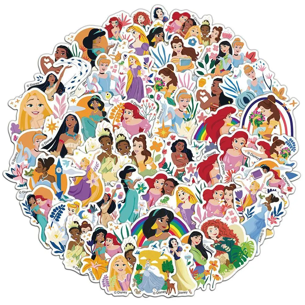 Disney Officially Licensed 50Pcs Princess Waterproof Vinyl Stickers, Vintage Cartoon Decals for Girls Kids, Multipurpose DIY Decor for Laptops Skateboards, Perfect Party Gifts