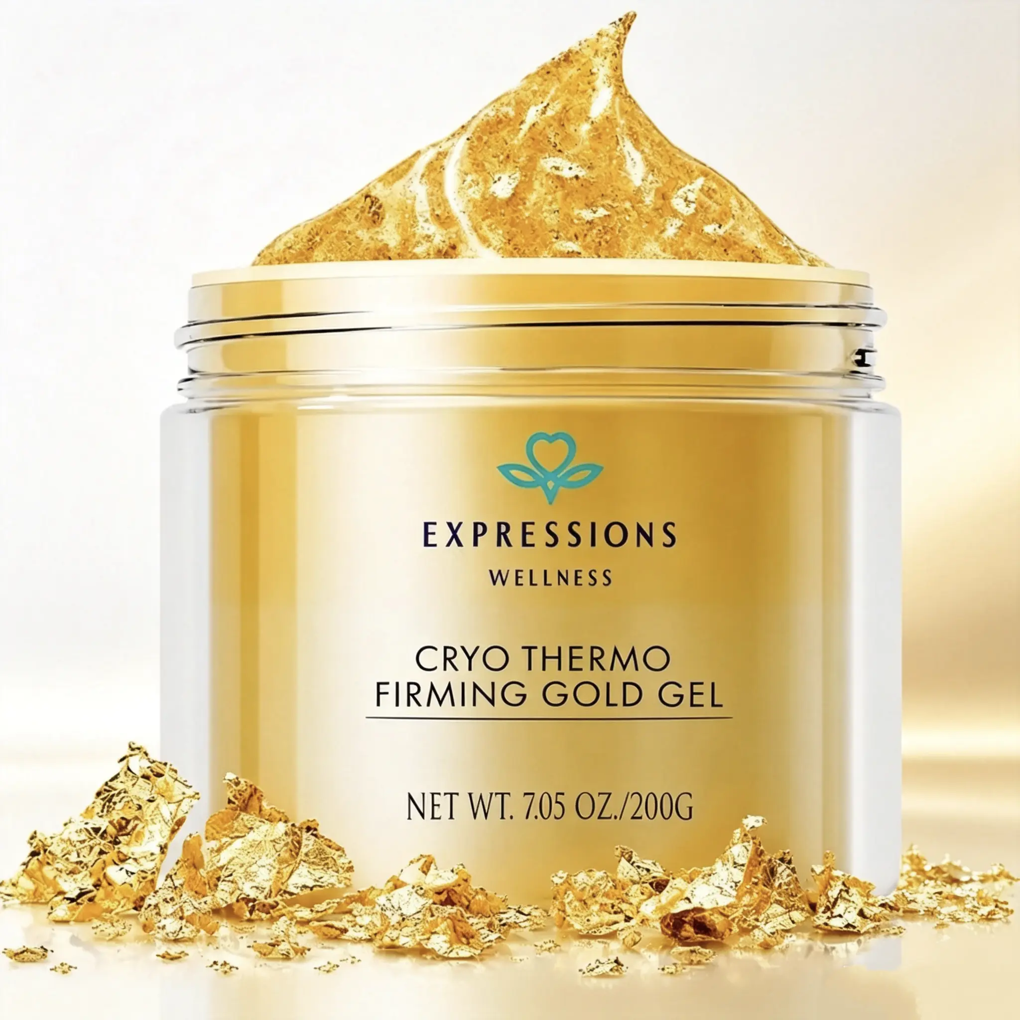 Expressions Cryo Thermo Firming Gold Gel, Body Firming Gel with 999 Gold Flakes, Smooth Skin Texture & Reduce Look of Cellulite, Hydrating Body Contouring Gel for Arms Thighs Belly 200g