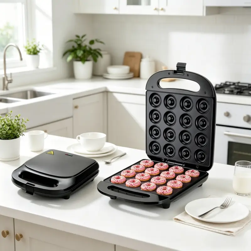 1000W Donut Machine - Double-Sided Heating, Detachable Non-Stick Board, Easy Clean, 200W & Above, Efficient for Quick Cooking, US Standard 2-Plug, Suitable for Home Kitchen, Cake, Snack Making