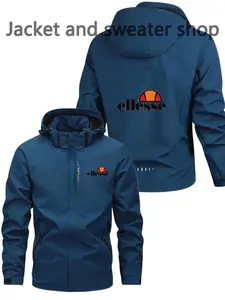Men's Lightweight Polyester Fashion Hooded Jacket, Ellesse Print, Front Zipper, Casual Outdoor Spring Fall Summer Coat