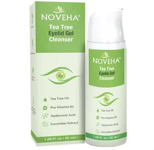 NOVEHA Tea Tree Eyelid Gel Cleanser - for Blepharitis, MGD, and Dry Eye with Pro-Vitamin B5, Hyaluronic Acid, and Cucumber Extract - Gentle Cleansing, Soothes Itchy Eyelid and Burning Eyes - 50mL