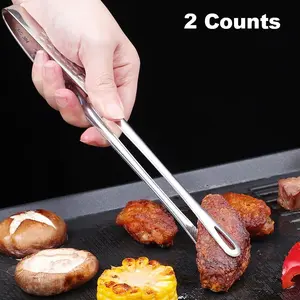 2 Counts Stainless Steel Multifunctional BBQ Tongs, Bread Tins and Ice Cube Tongs, Barbecue Accessories, Utensils - Suitable for Grilling, Baking, Camping, Restaurants and Home Use, Kitchen Heat-Resistant Tongs, Usable in All Four Seasons